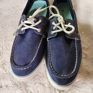 Columbia Boat Shoes Slip On Casual Comfort Canvas Blue White Womens Size